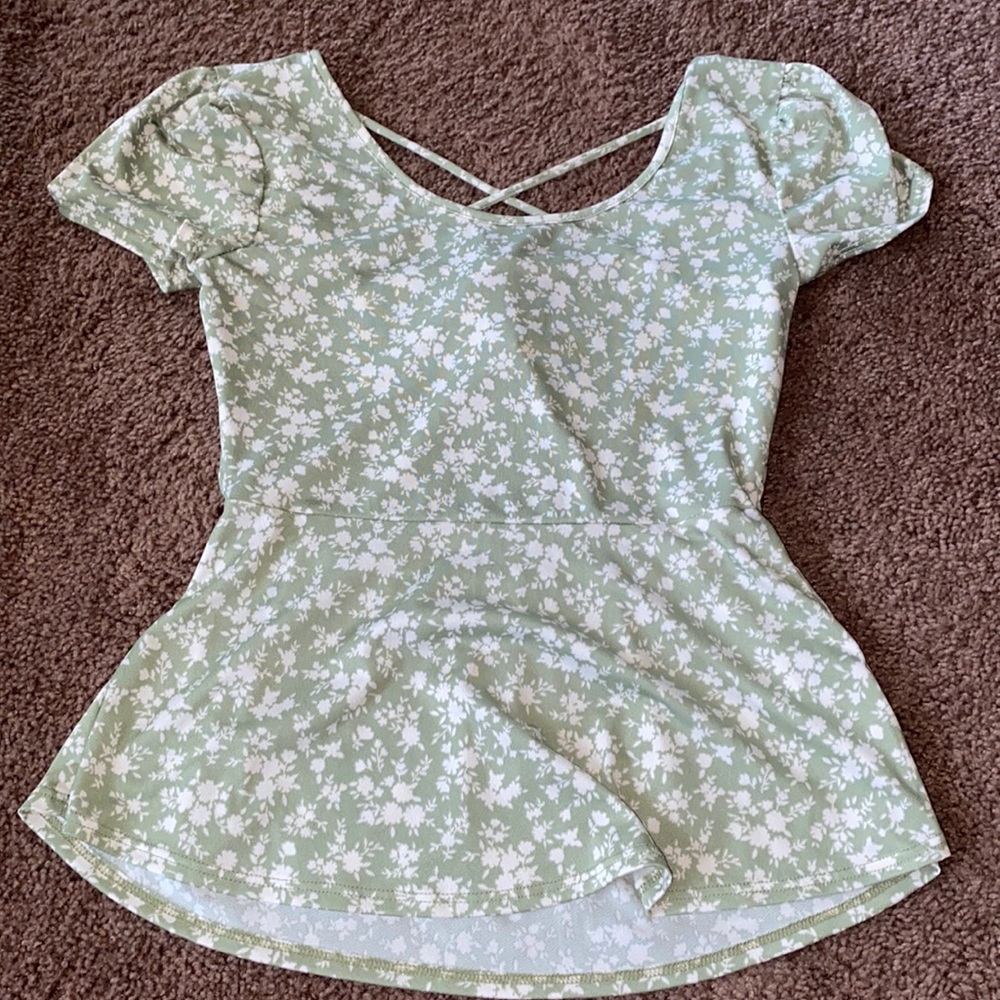 Green/White floral blouse
